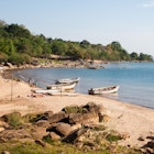 Bay in Nkhata Bay, fishing boats, Malawi.
