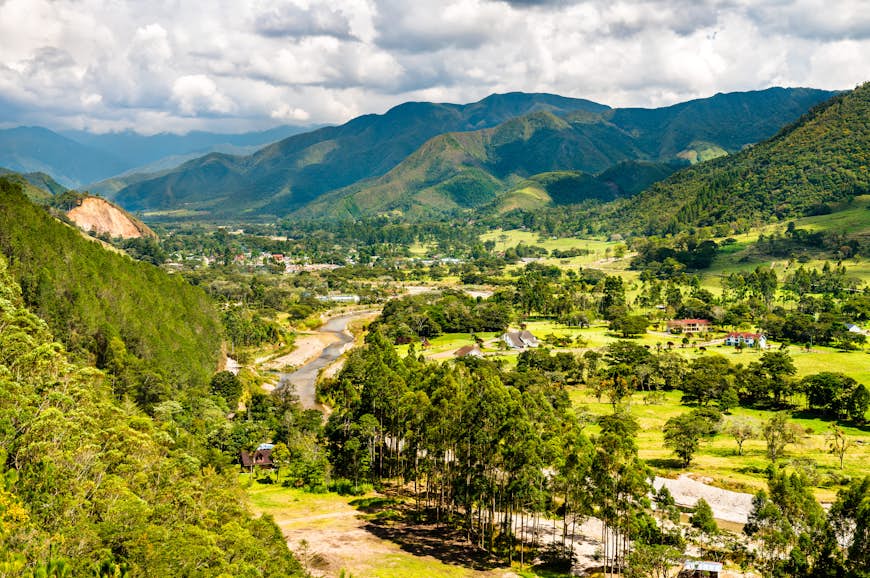 Aerial view of Oxapampa town in Peruvian Amazonia