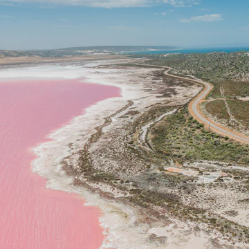1166499525
Aerial perspective of Hutt lagoon shoreline, Australia