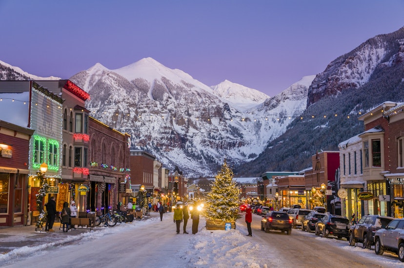 Ajax Peak can be seen in the background. Telluride, in the San Juan Mountains of the Rocky Mountains of southwest Colorado, is an historic mining town now well-known for its festivals, world-class ski resort and as the location of outlaw Butch Cassidy's f