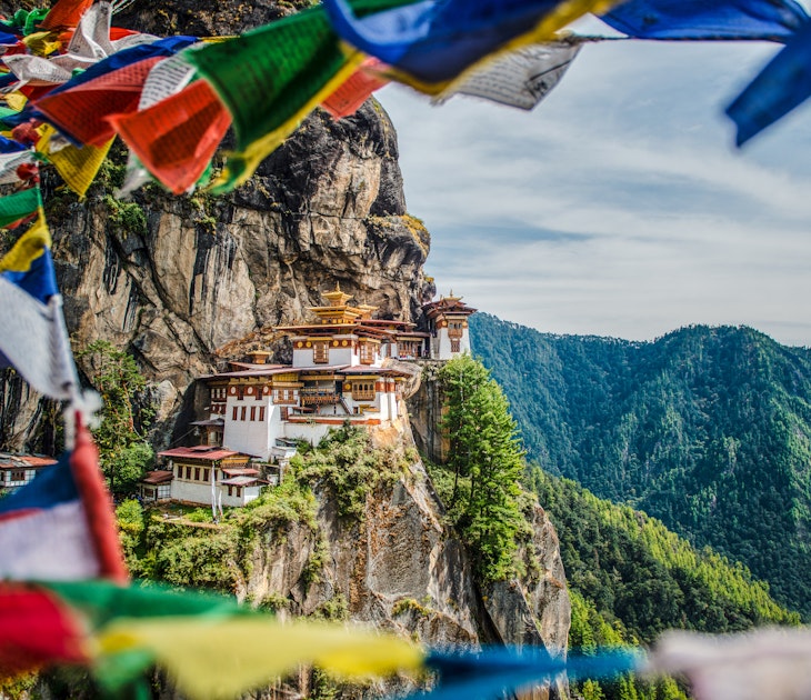 Taktsang Monastery, also known as the Tiger's Nest, with prayer flags view © Shutterstock