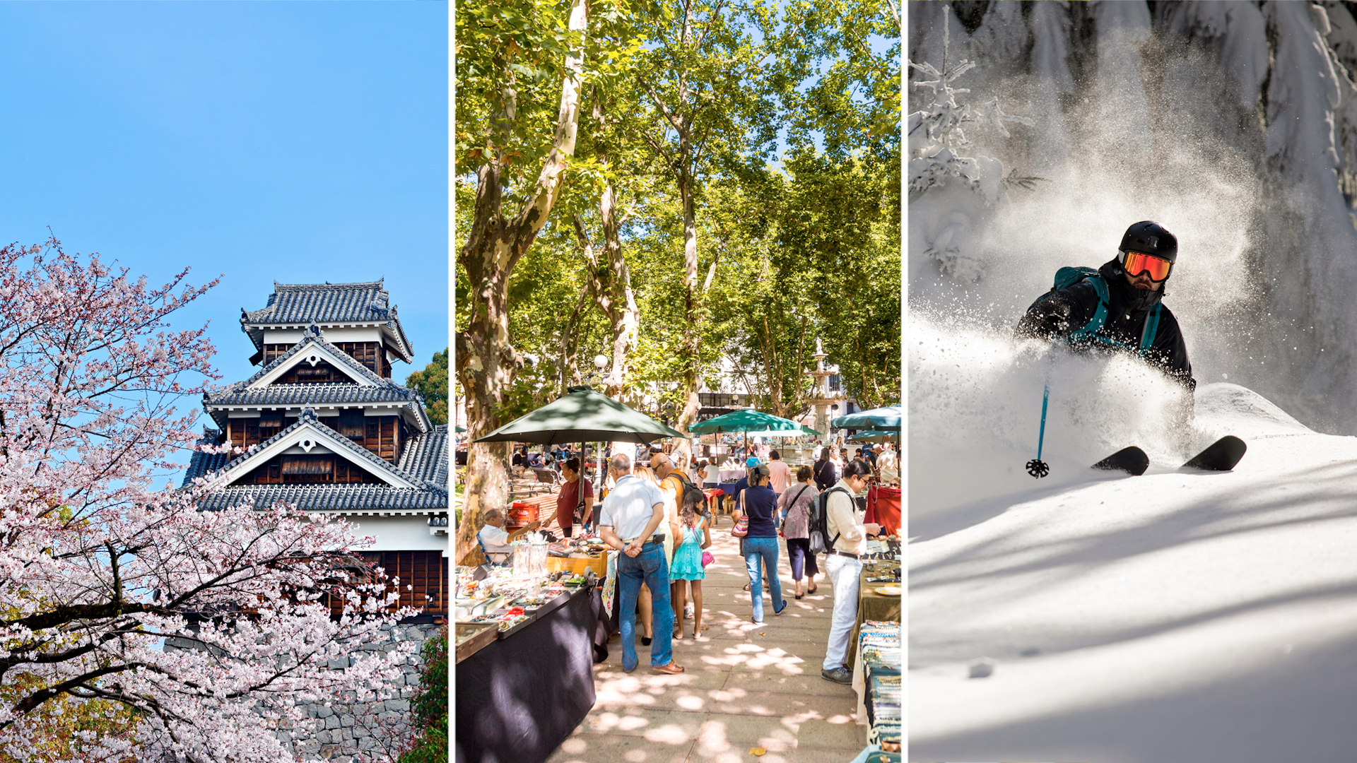 Stagione dei Sakura al Castello di Fukuoka; esplorare i mercati di Montevideo; sciare in Bulgaria