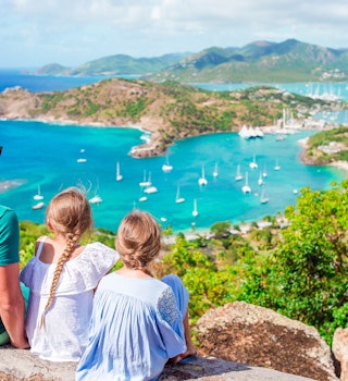View of English Harbor from Shirley Heights, Antigua, paradise bay at tropical island in the Caribbean Sea
926778188