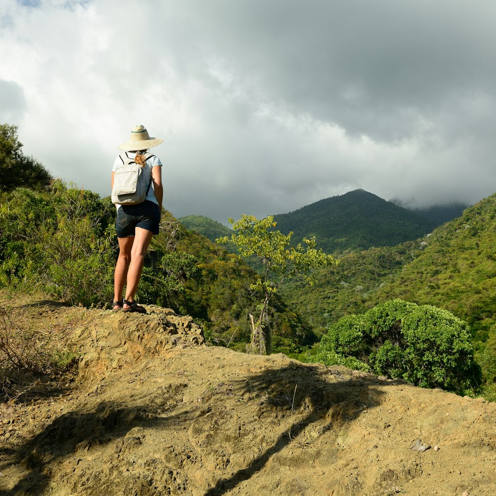 874347174
climb, expedition, treking, travels, woman, sierra maestra, coast, trail, top, pico turquino, palm, cubana, clouds, highlands, country, landmark, stone, green, scenic, background, beautiful, countryside, plants, scene
Tourist no the trail for the highest peak on Cuba Pico Turquino being in a mountain range Sierra Maestra on Cuba
