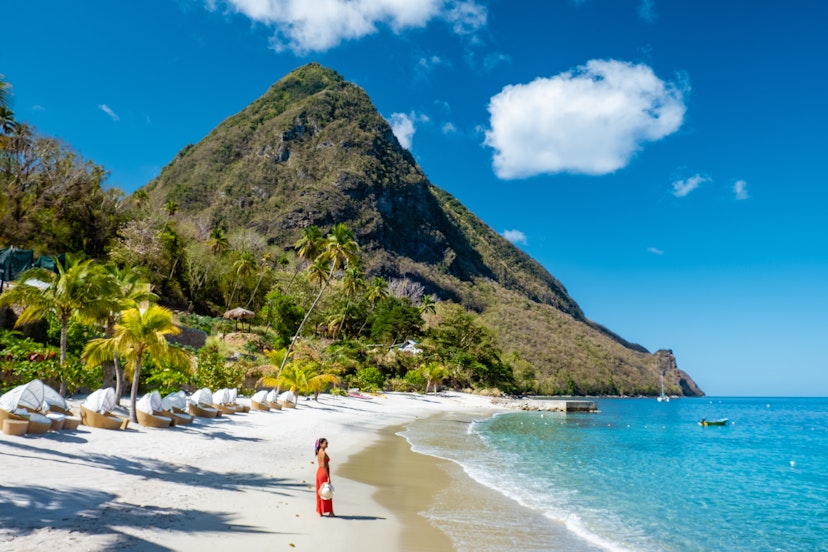 St Lucia Caribbean, woman on vacation at the tropical Island of Saint Lucia Caribbean ocean
1214935365