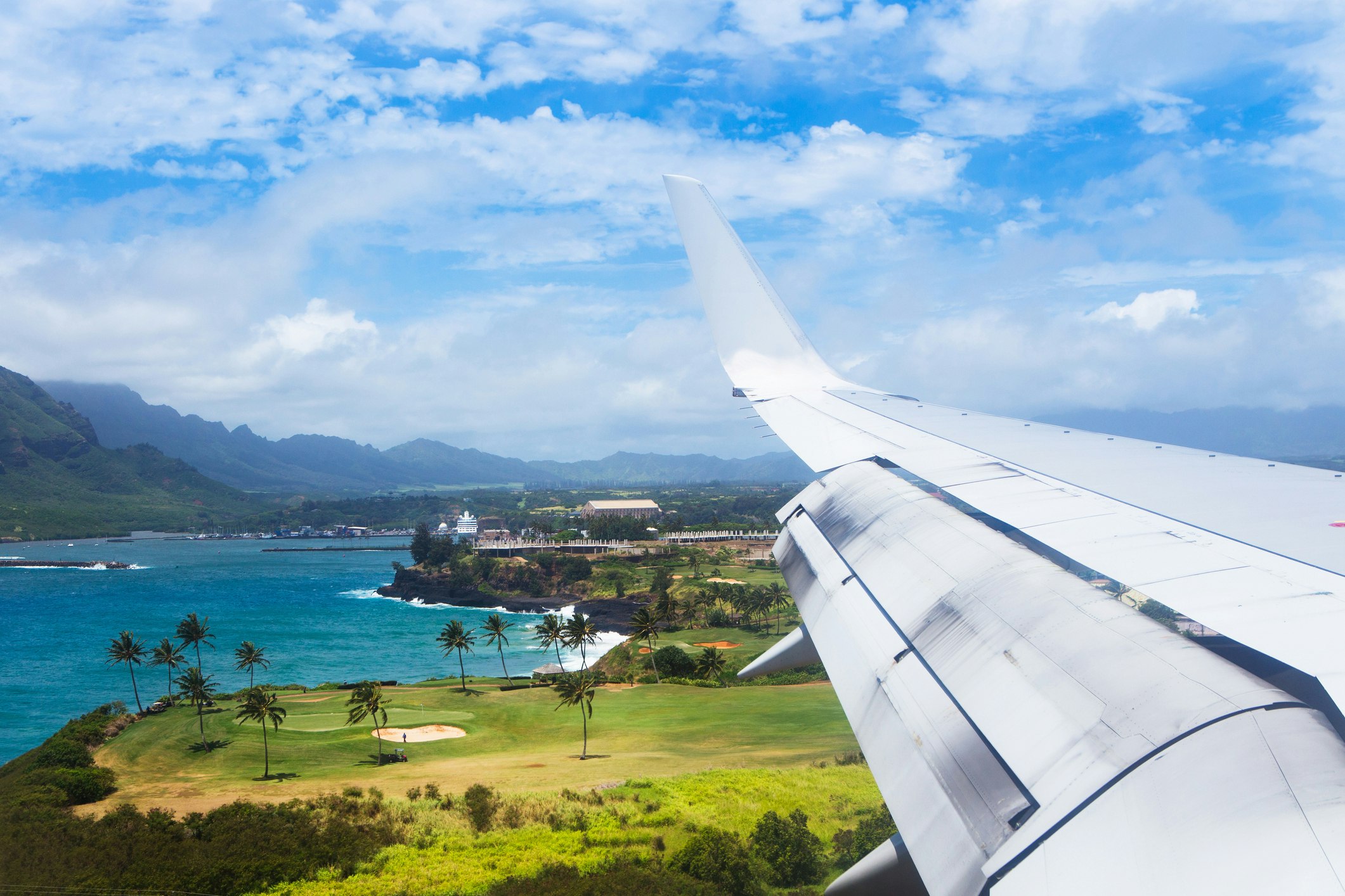 A plane flies into Lihue airport on Kauai.
502779489
aerial view, airplane, port
A plane flies into Lihue airport on Kauai.