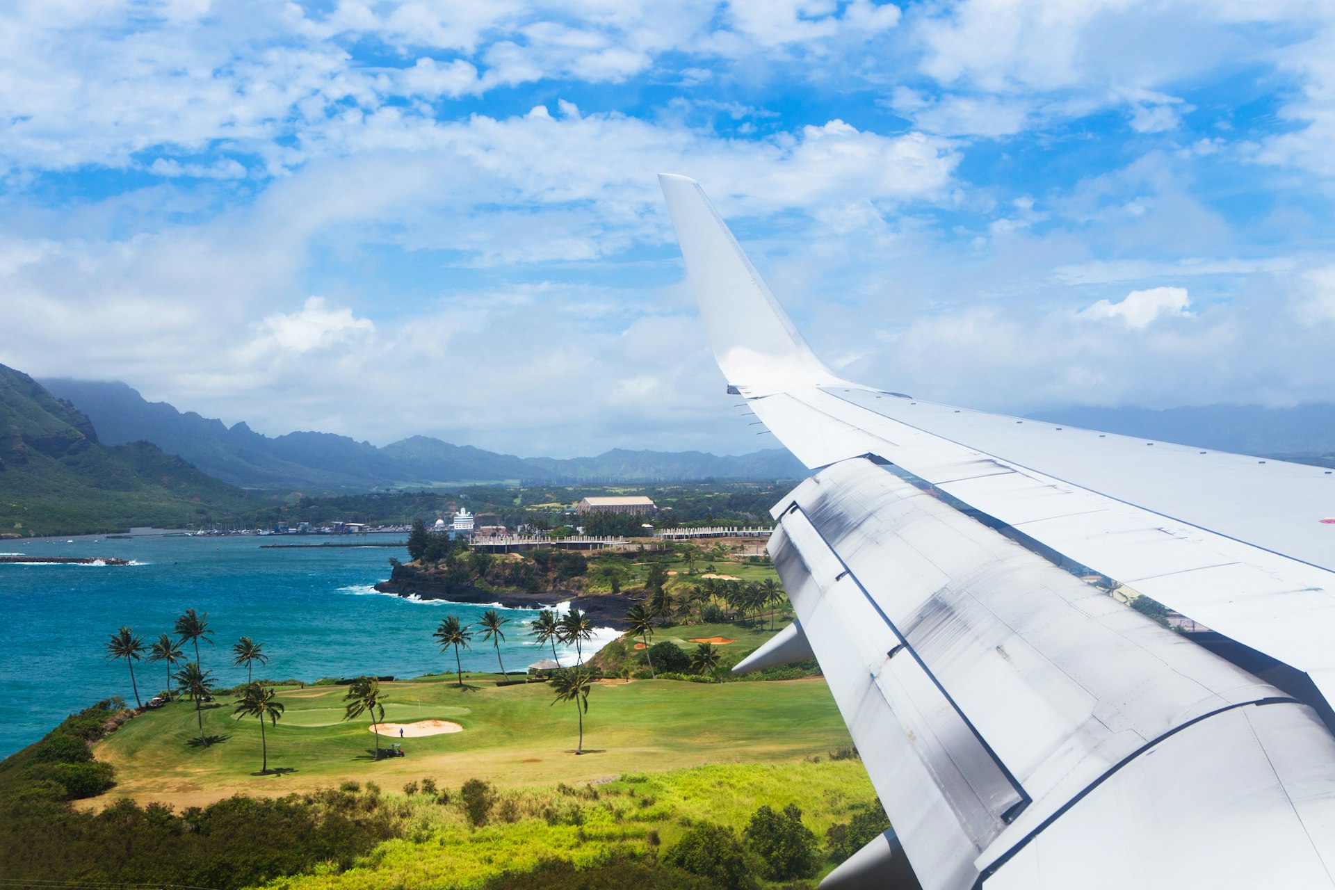 A view from a plane as it flies into Lihue airport on Kauai.