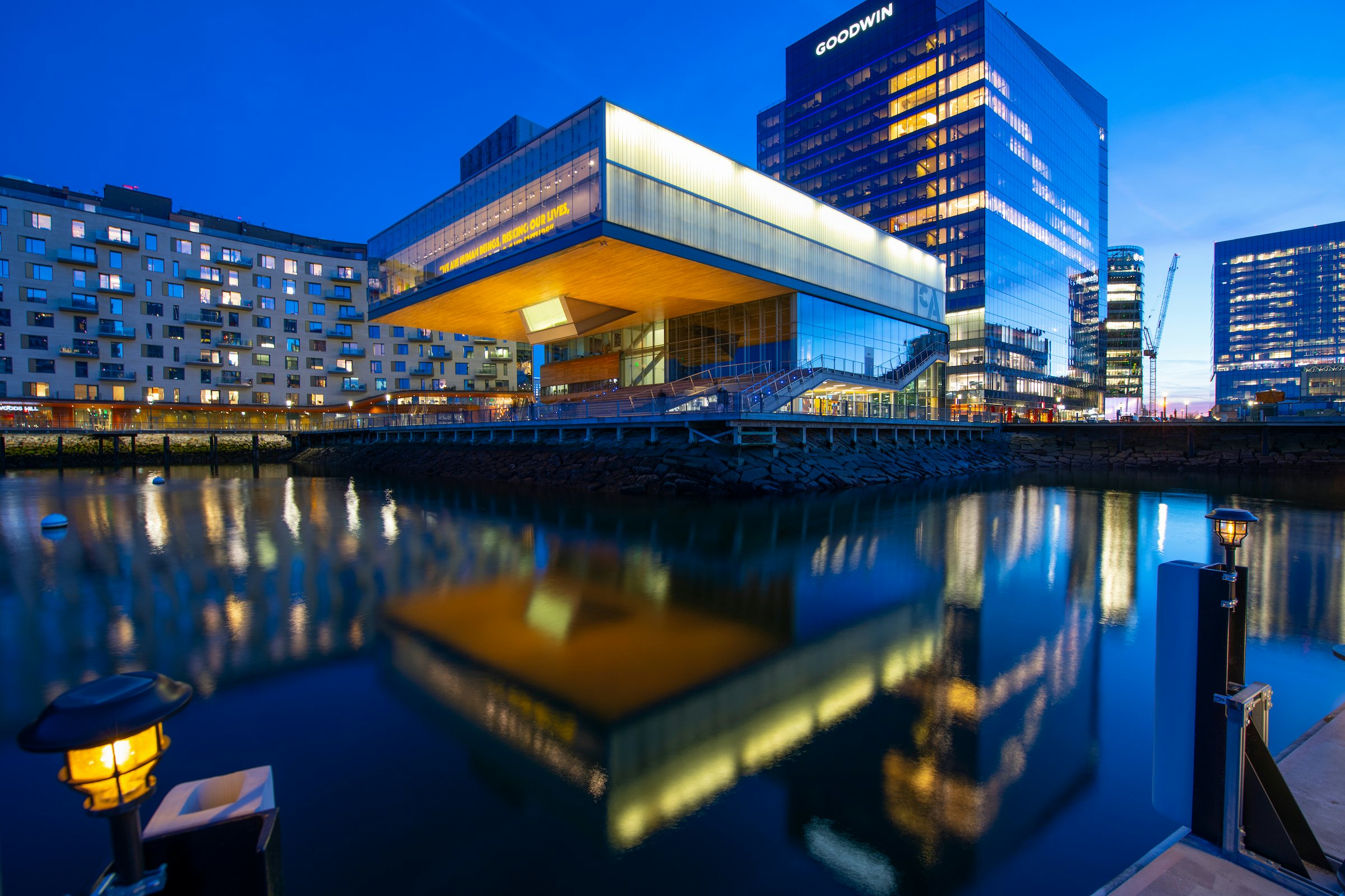 The Institute of Contemporary Art at dusk, Seaport District, Boston, Massachusetts, USA