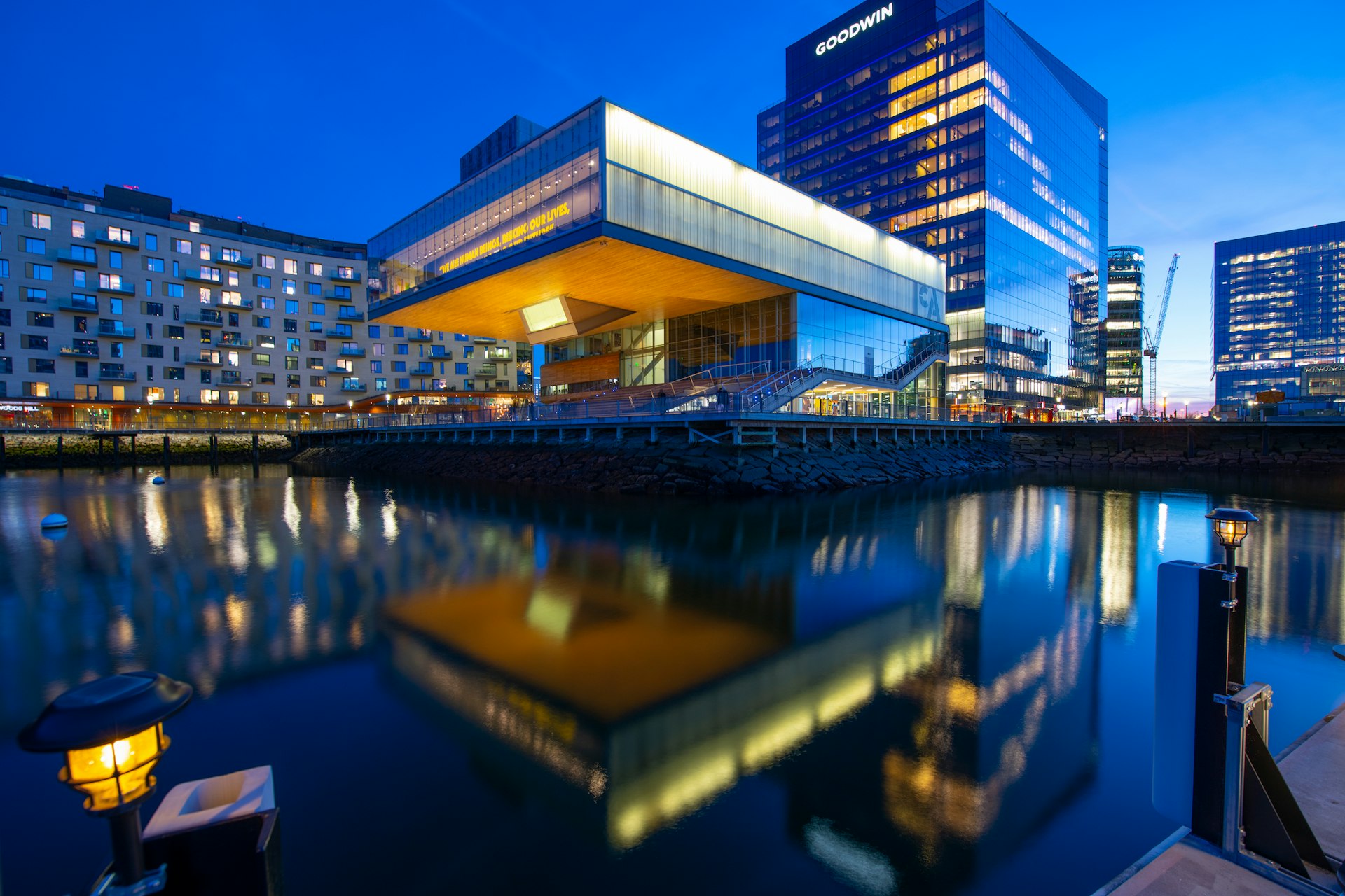 The Institute of Contemporary Art at dusk, Seaport District, Boston, Massachusetts, USA