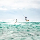 Two men kiteboarding together at Mauritius island
1212196407