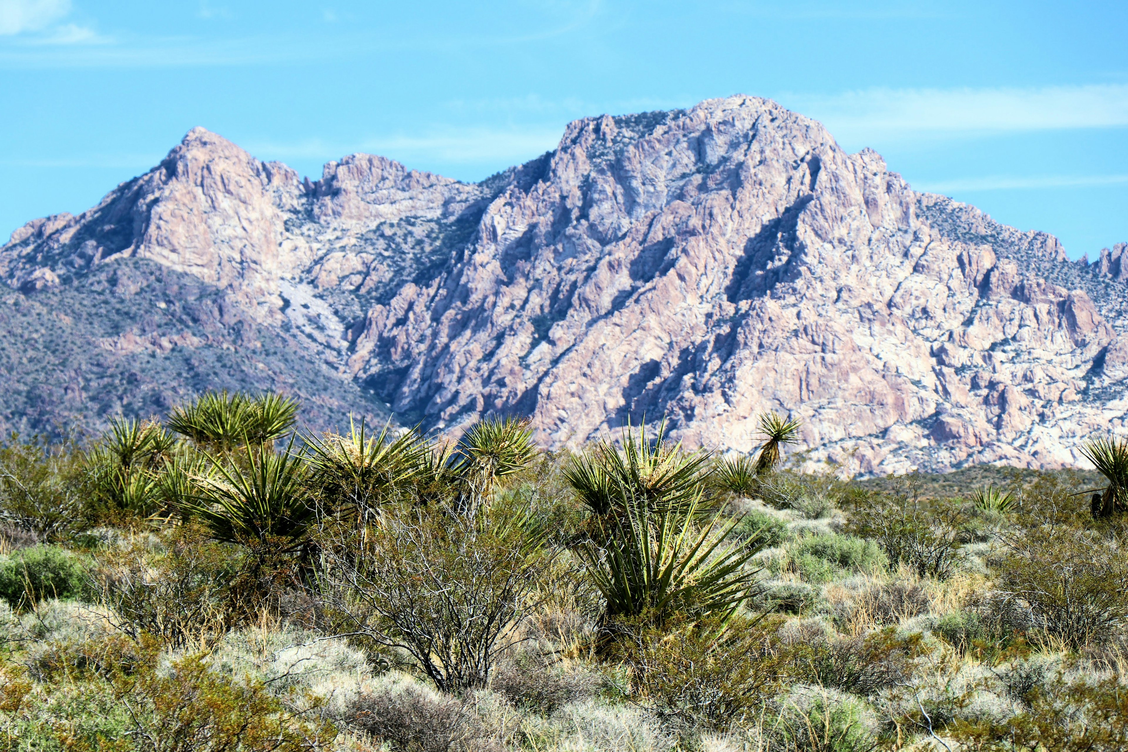 A view of Spirit Mountain (Avi Kwa Ame) from Empire Wash Road, Nevada, USA