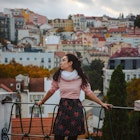 Woman looking aside at Jardim do Torel viewpoint in Lisbon with views of the city as backdrop Portugal
1372228779