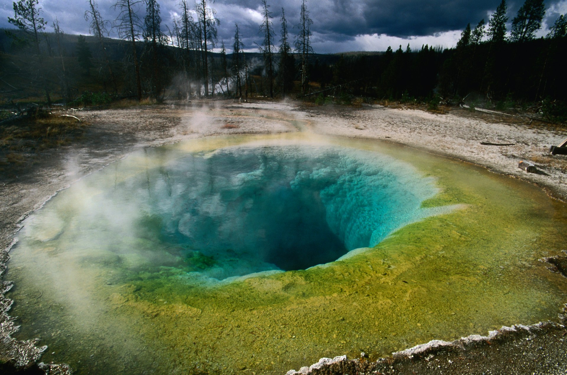 An overview of the Morning Glory pool in Yellowstone National Park