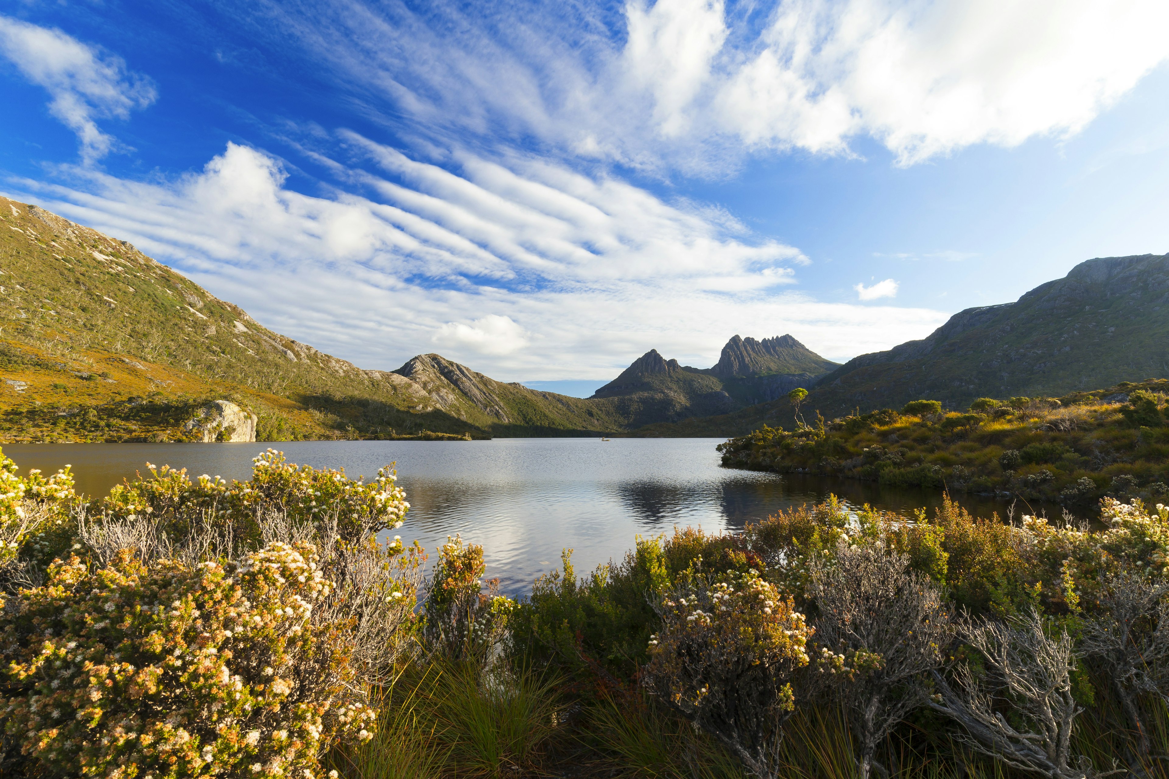 A lake backed by mountains