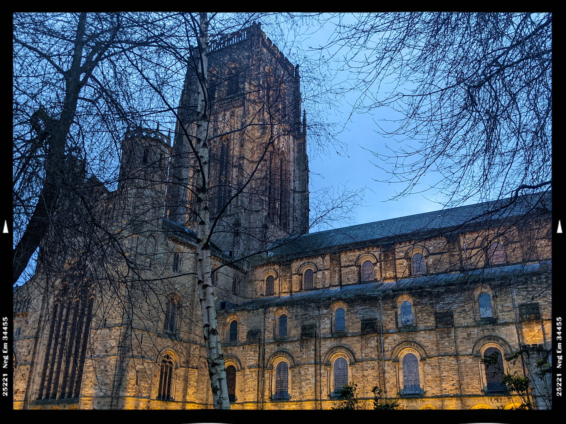 Durham Cathedral lit up at night