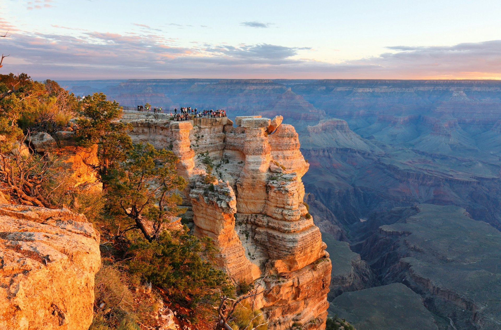 Sunrise at Mather Point. Photo Shows a Group of Tourists Watching Sunrise at Mather Point which is famous for Sunrise. american, arizona, canyon, coast, grand, landscape, light