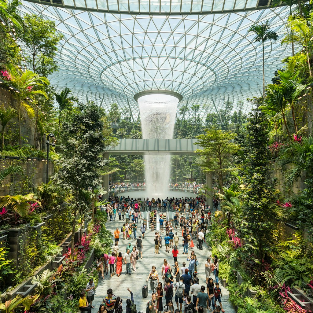 Singapore,Singapore - April 20, 2019 : Jewel Changi Aiport connecting to Terminal 1 Arrival and Terminal 2,3 through linked bridges; Shutterstock ID 1374849506; your: Claire Naylor; gl: 65050; netsuite: Online ed; full: Singapore places
1374849506