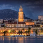 Split illuminated at night.