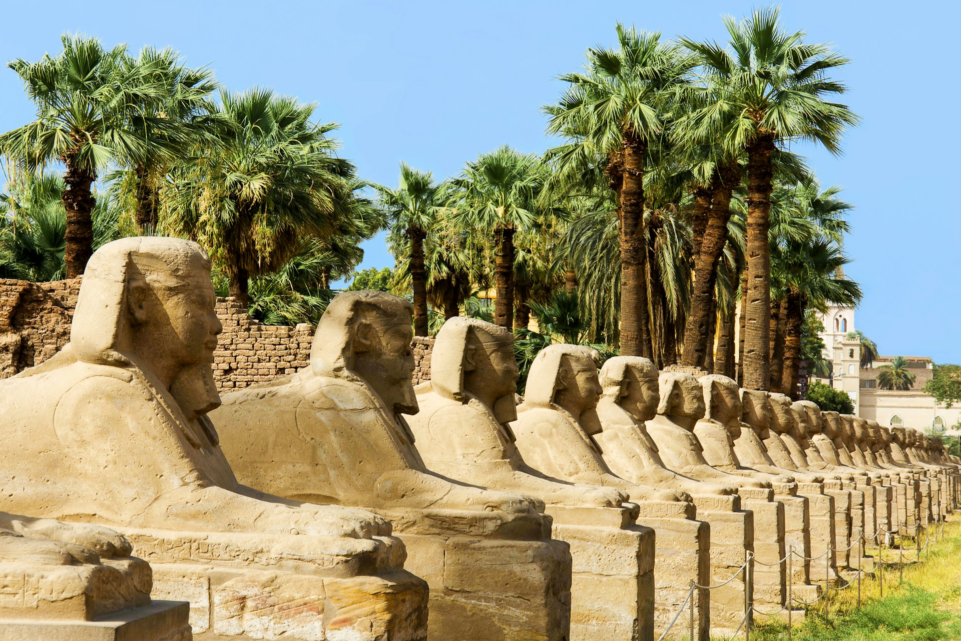 The Avenue of Rams leads to the Temple District, Karnak, near Luxor, Egypt