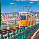 Historic yellow tramway in Budapest.