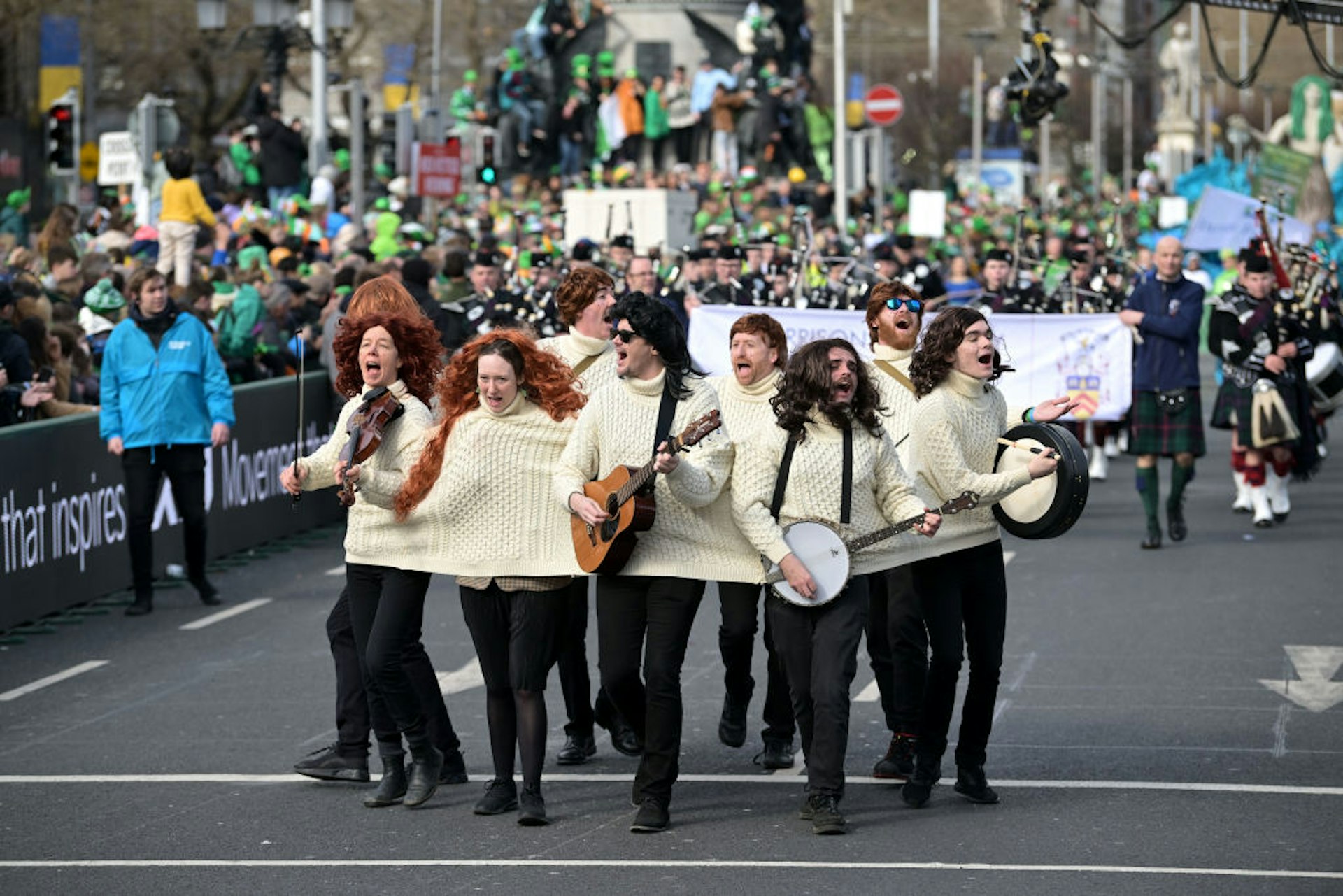 Performers take part in the St Patrick's Day parade