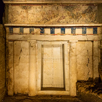 1303580786
architectural, artistic, creative, mural painting, mural paintings, murals, nighttime, no one, no person, nobody, outdoor, outside, paintings, past, stone, tomb of phillip ii, vergina, worn