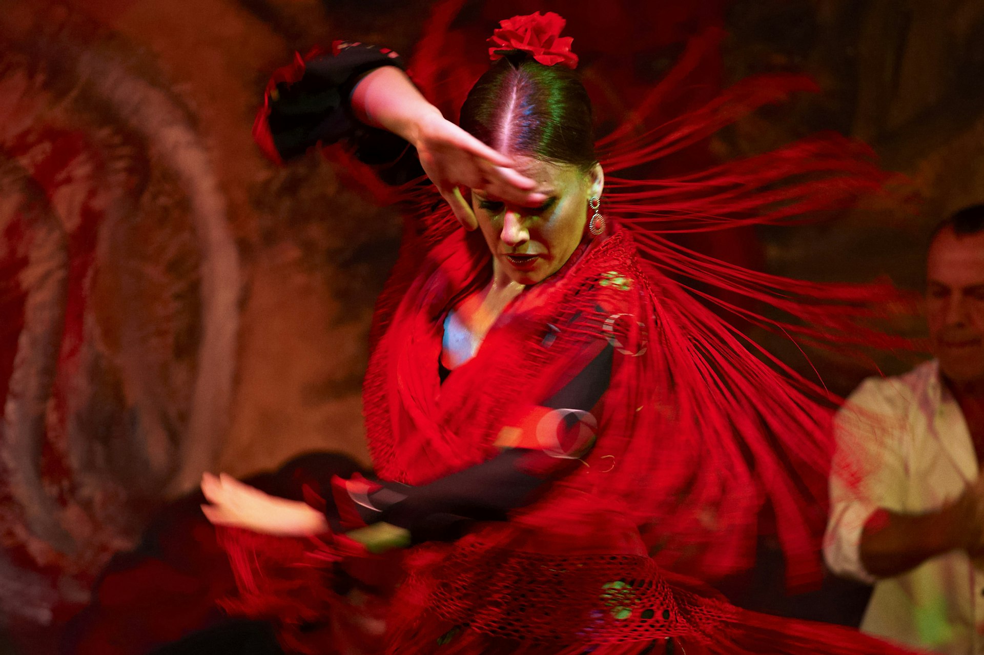 A flamenco dancer in motion, Seville, Andalucía, Spain