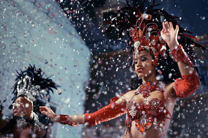 Two samba dancers performing at Carnival.
