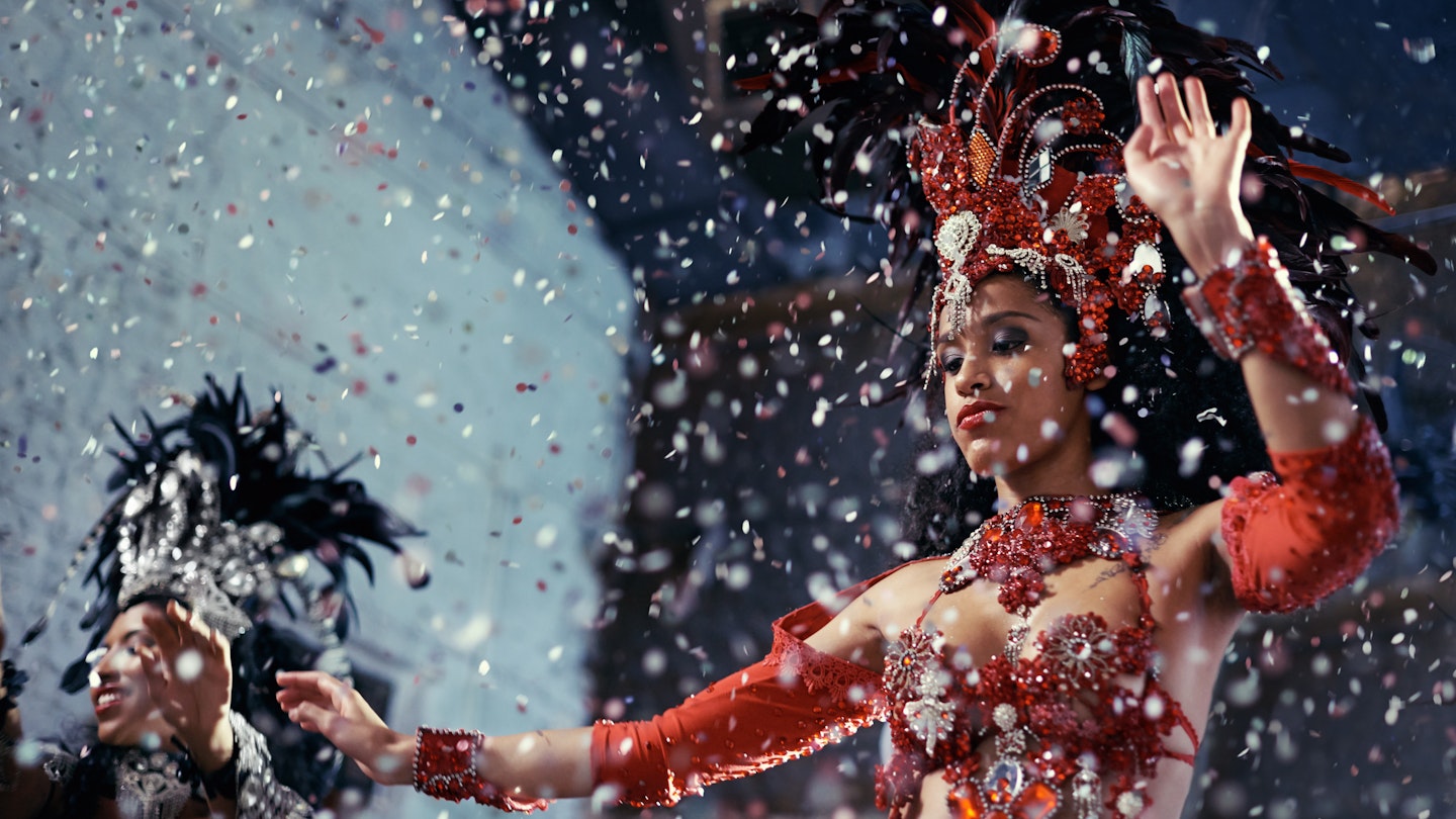 Two samba dancers performing at Carnival.
