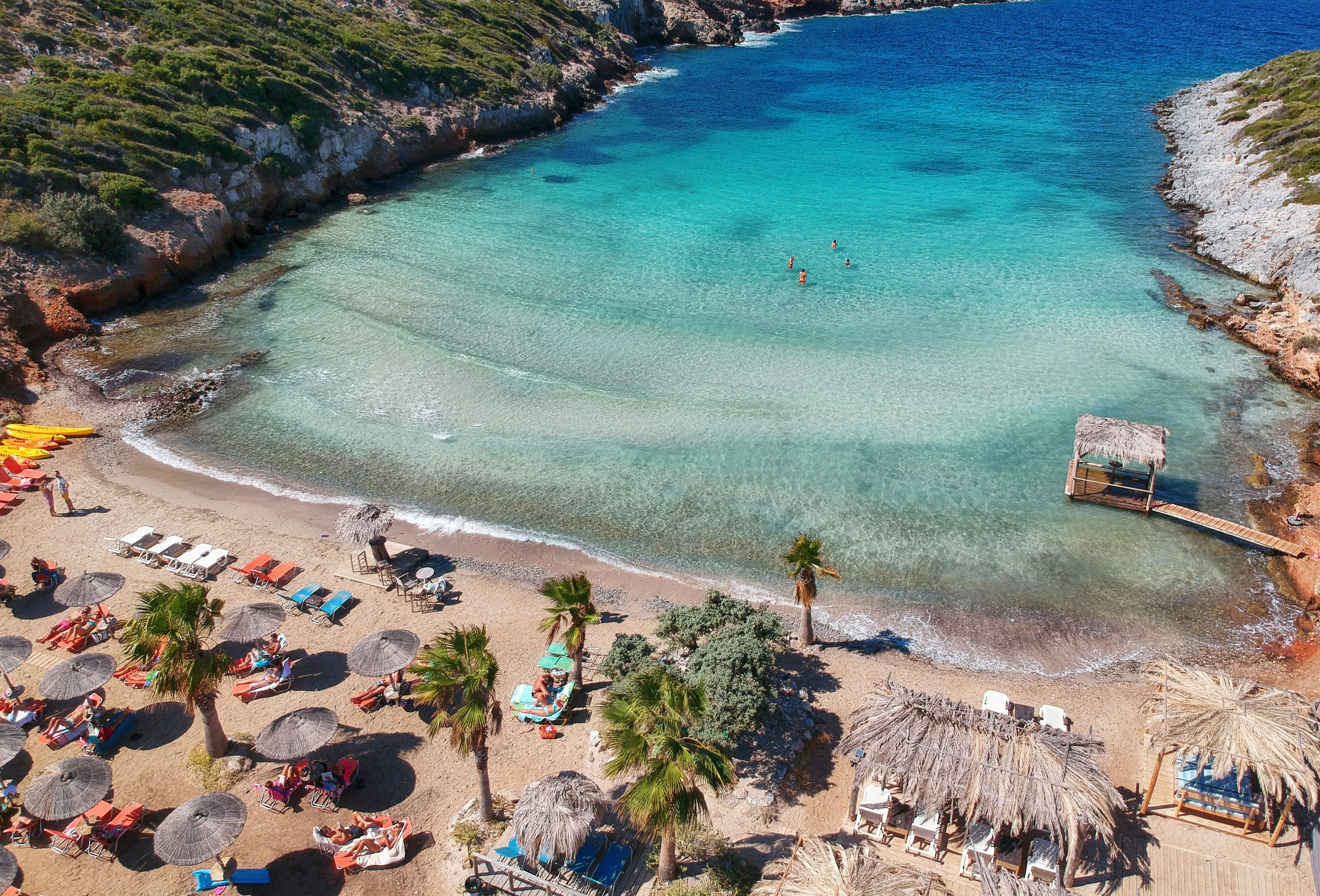 Aerial view of Livadaki beach on the northwest coast of Samos.