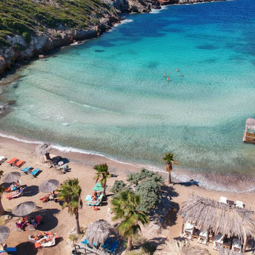 Aerial view of Livadaki beach on the northwest coast of Samos.