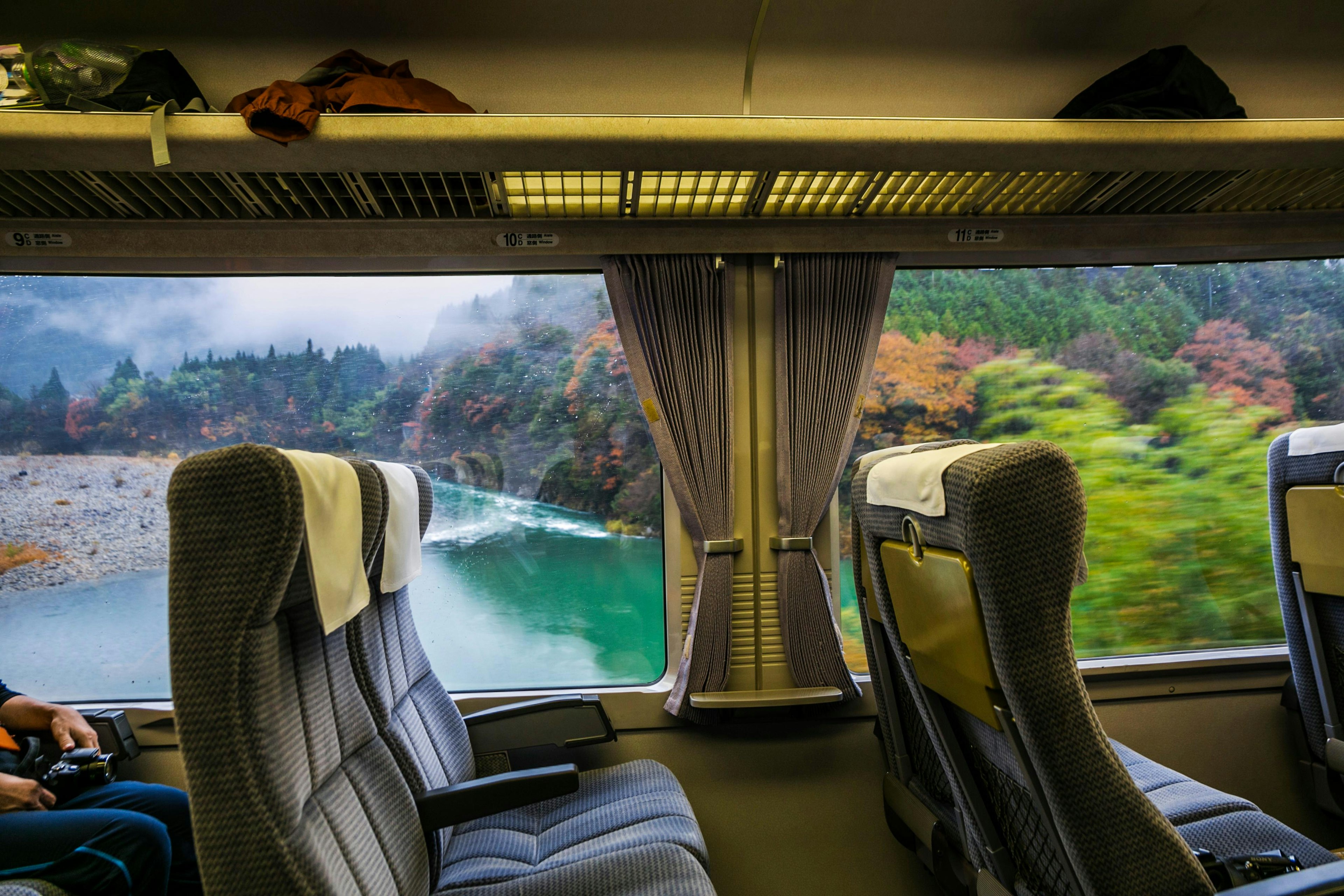 A beautiful autumn scene from a train window in Japan.