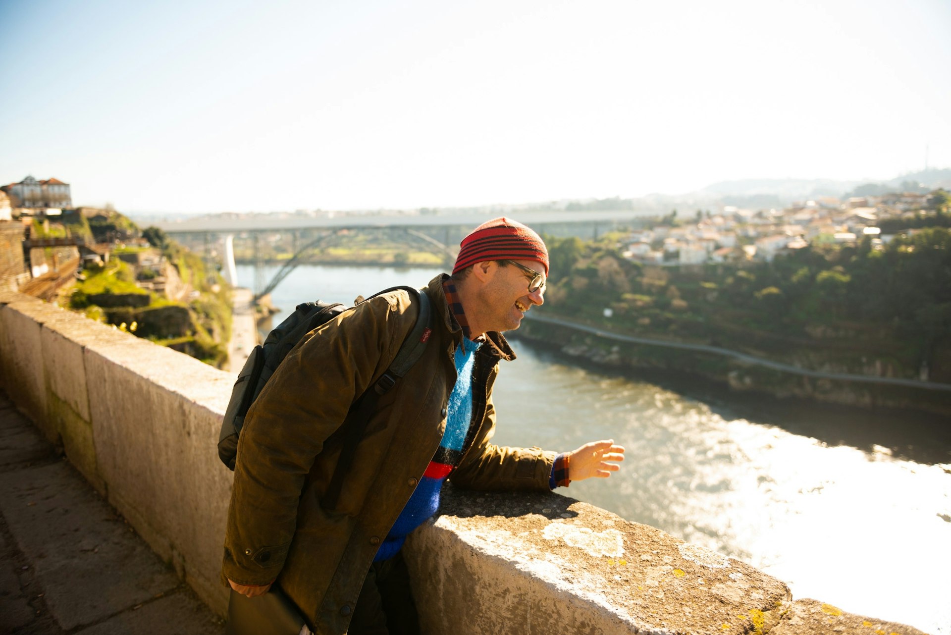 Pedro, the host of the walking tour, on a bridge overlooking the Douro