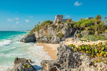 The Mayan archaeological site of Tulum with its famous beach.