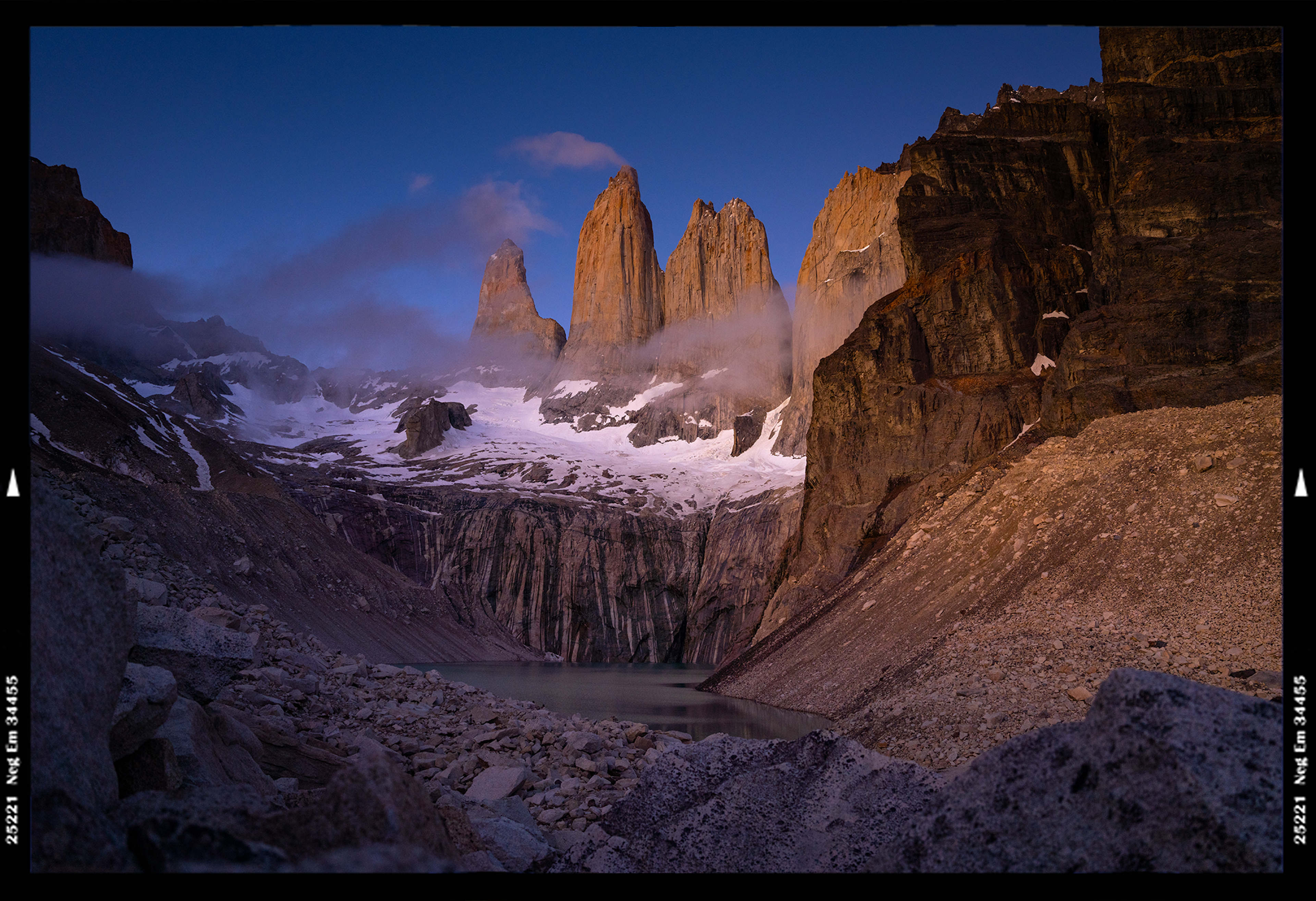 Torres del Paine towers at sunrise