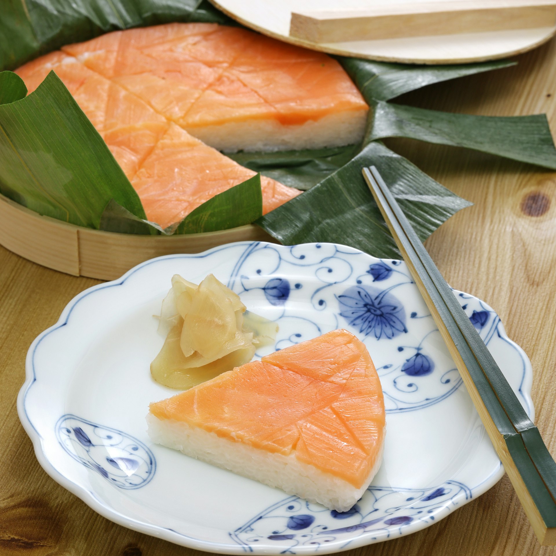 Masu zushi, Pressed trout salmon sushi wrapped in bamboo leaves, a specialty of Toyama, Japan