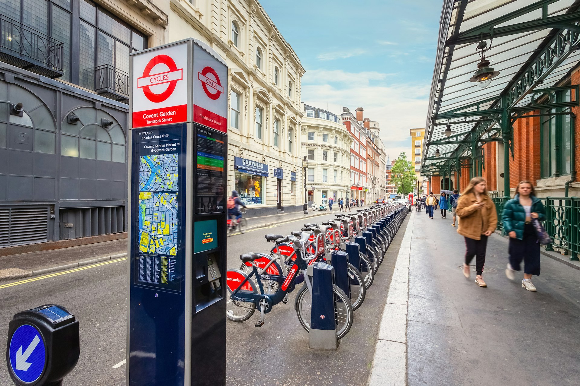 A row of Santander Cycles on the streets of London, England, United Kingdom