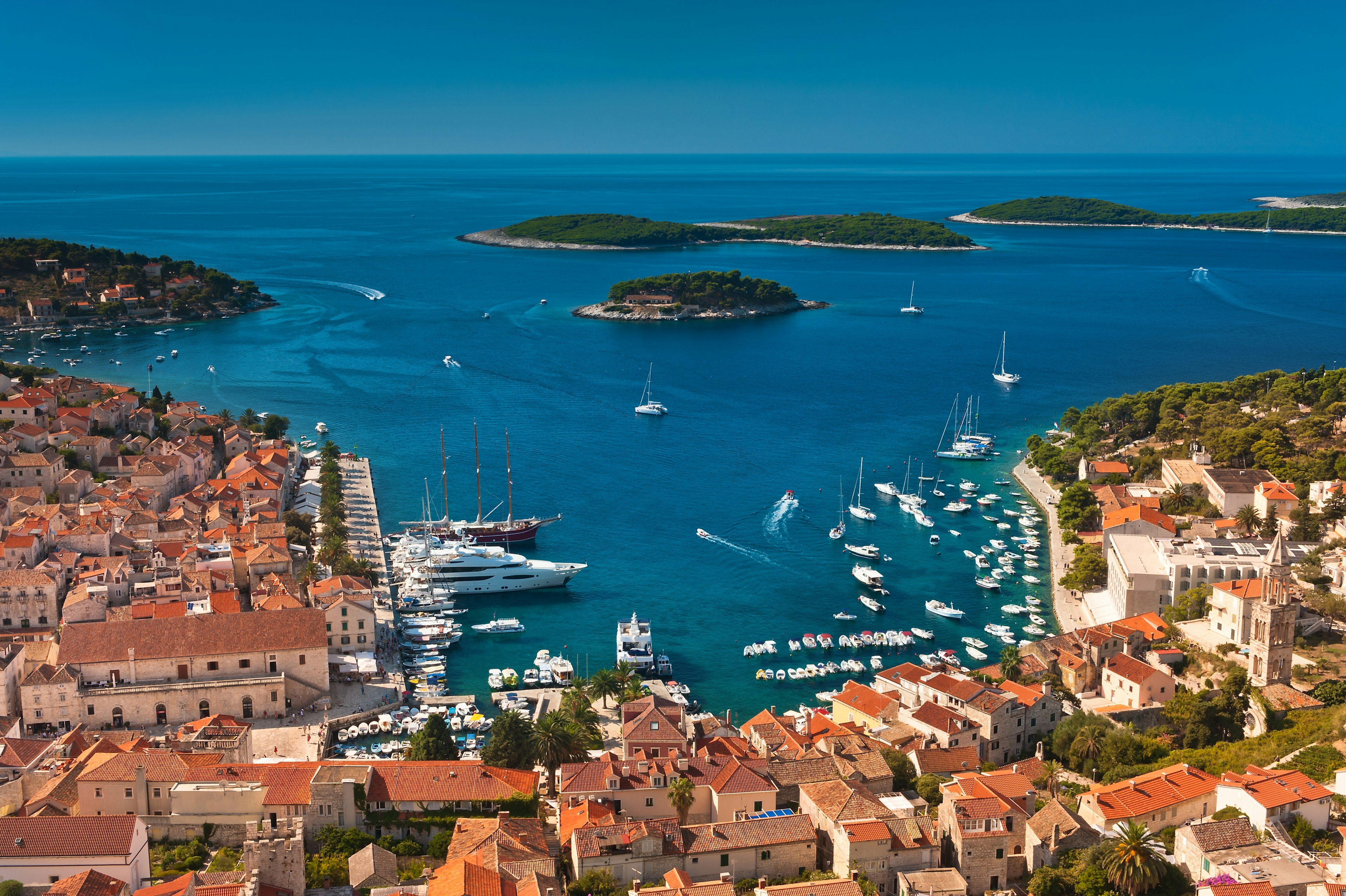 Harbour of old Adriatic island town Hvar.