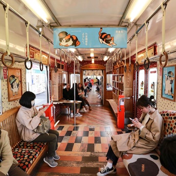 WAKAYAMA , JAPAN - MAR 26 2019 : The lovely interior decorate of Tama train for travel between Wakayama station to Kishi station, the famous country side travel in Wakayama.; Shutterstock ID 1357162148; your: Brian Healy; gl: 65050; netsuite: Lonely Planet Online Editorial; full: Lonely Plan-it: Japan train travel
1357162148