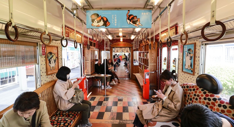 WAKAYAMA , JAPAN - MAR 26 2019 : The lovely interior decorate of Tama train for travel between Wakayama station to Kishi station, the famous country side travel in Wakayama.; Shutterstock ID 1357162148; your: Brian Healy; gl: 65050; netsuite: Lonely Planet Online Editorial; full: Lonely Plan-it: Japan train travel
1357162148