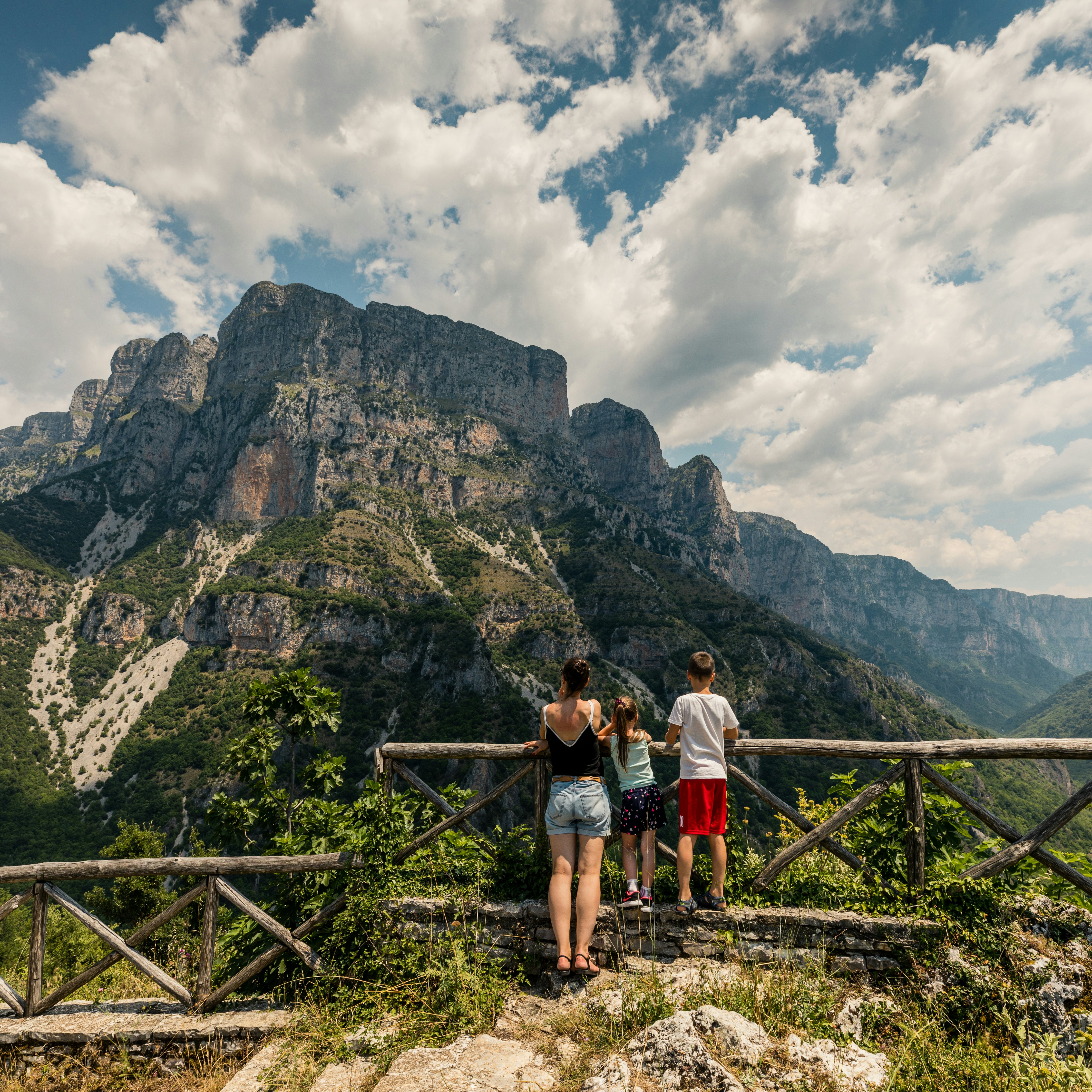 Family admiring the view of Vikos Gorge.
