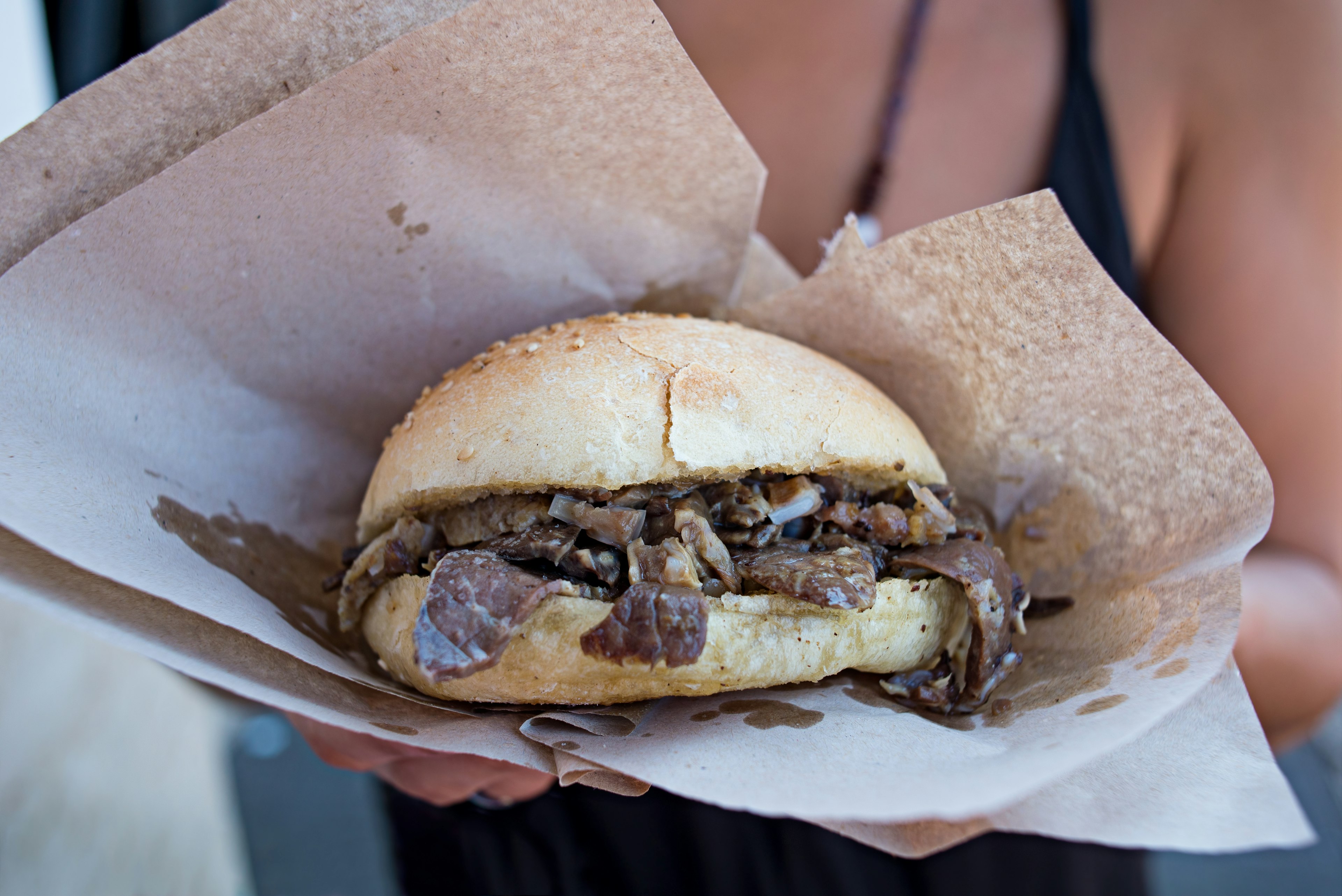 Pani ca' meusa (sandwich with spleen and lung), a typical fast food dish from Palermo, Sicily.