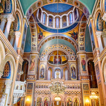 Athens, Greece - June 30, 2018. Chancel of The Metropolitan Cathedral of the Annunciation, also known as the Mitropoli or Metropolis. Athens, Attica region, Greece.; Shutterstock ID 1155321160; your: Erin Lenczycki; gl: 65050; netsuite: Digital; full: POI
1155321160