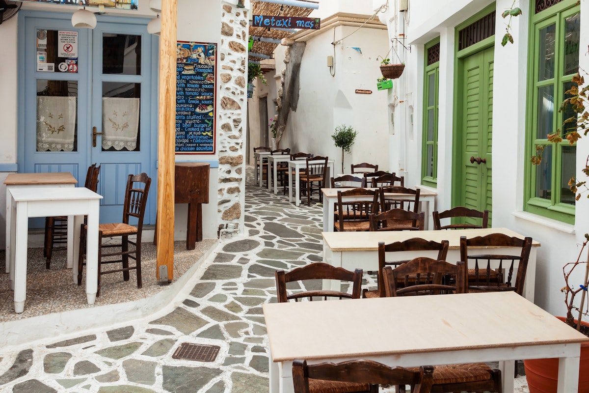 NAXOS ISLAND, GREECE - OCTOBER 24, 2016: Restaurant in Naxos Chora old town, Naxos island in Greece; Shutterstock ID 1946588611; your: Erin Lenczycki; gl: 65050; netsuite: Digital; full: POI
1946588611