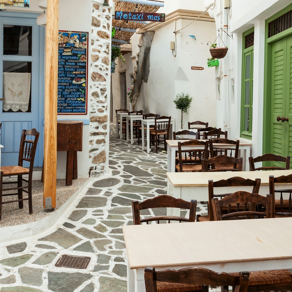NAXOS ISLAND, GREECE - OCTOBER 24, 2016: Restaurant in Naxos Chora old town, Naxos island in Greece; Shutterstock ID 1946588611; your: Erin Lenczycki; gl: 65050; netsuite: Digital; full: POI
1946588611