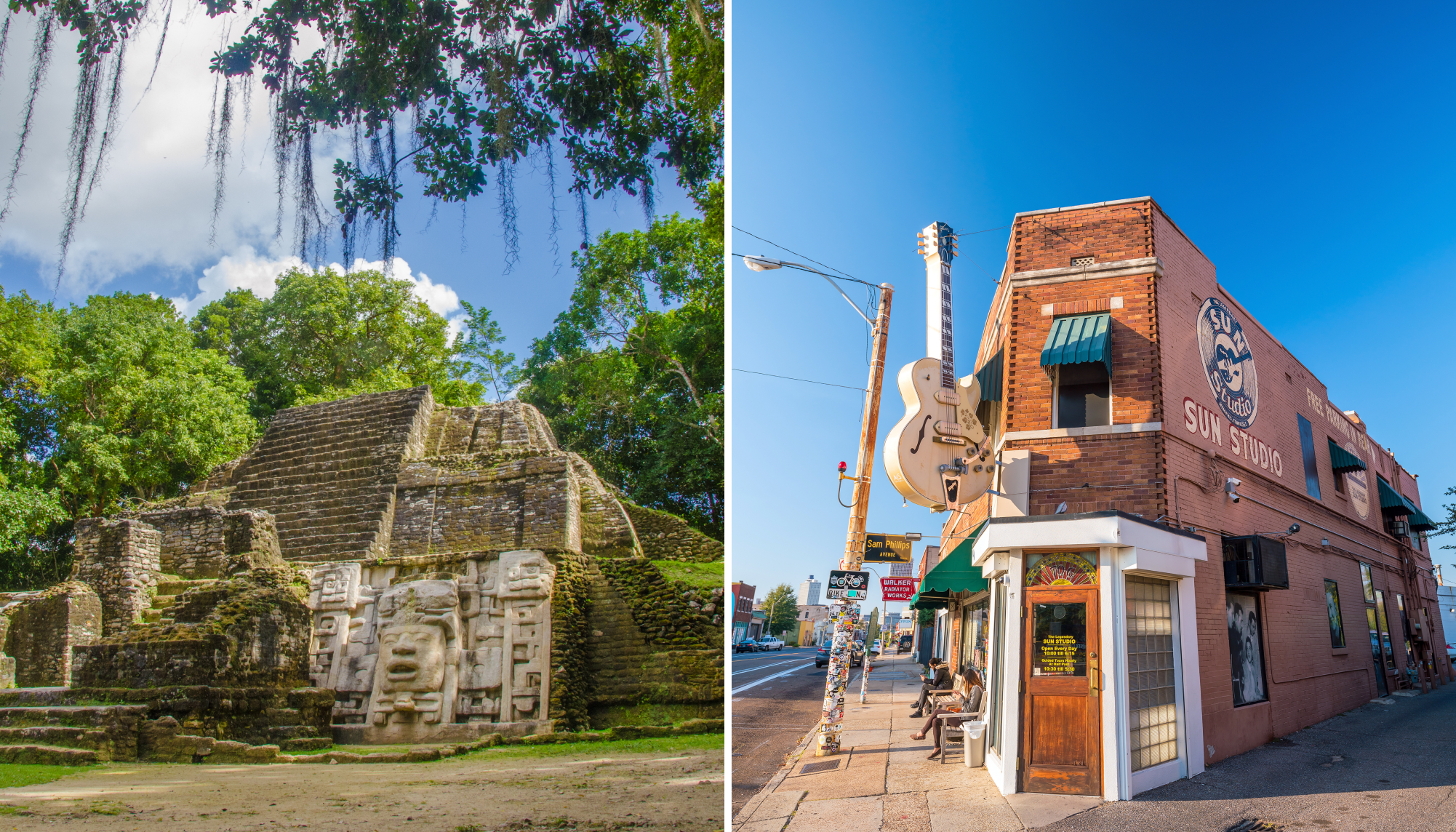 Mayan sites in Belize; music scenes in Memphis