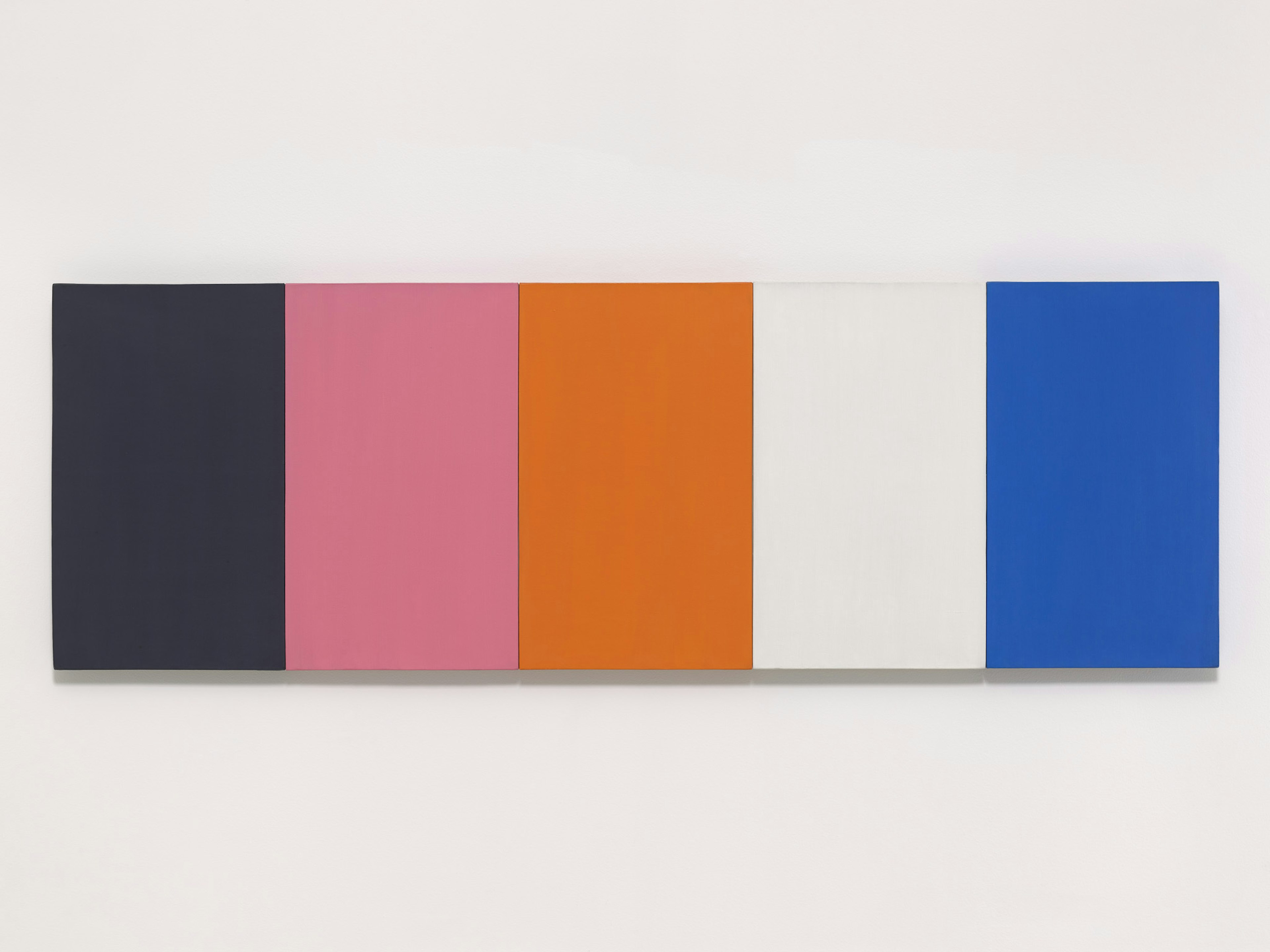 A painting of a white wall with a color-blocked painting.