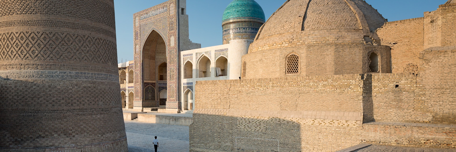 Kalon Minaret leading to the Mir-i-Arab Medressa in Bukhara, Uzbekistan.
