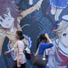 A late afternoon view shows two young women walking past a wall-sized anime mural along Chuo-dori (Central Avenue) in the Akihabara district (known as Electric Town for its maze of electronics stores, but currently considered an almost sacred destination by members of Japan's otaku culture, drawn to Akihabara's video game centers, maid cafes, anime shops, and manga comics), located in Chiyoda Ward in central Tokyo, Japan.
1006391584