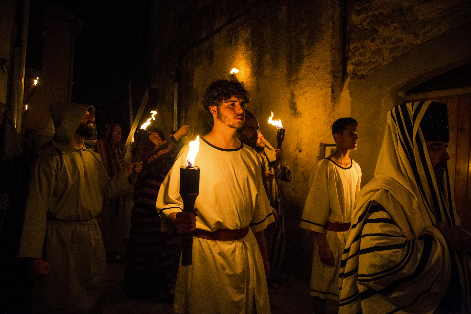 Roman soldiers, known as the 'Manages' march through Verges during Semana Santa